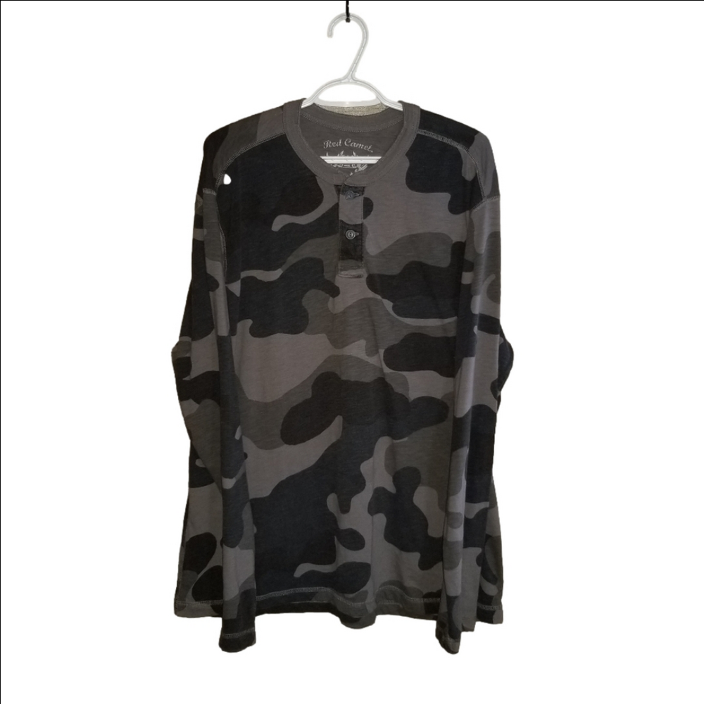 Red Camel Camouflage Long Sleeve Henley T Shirt Label Reads Size XXL